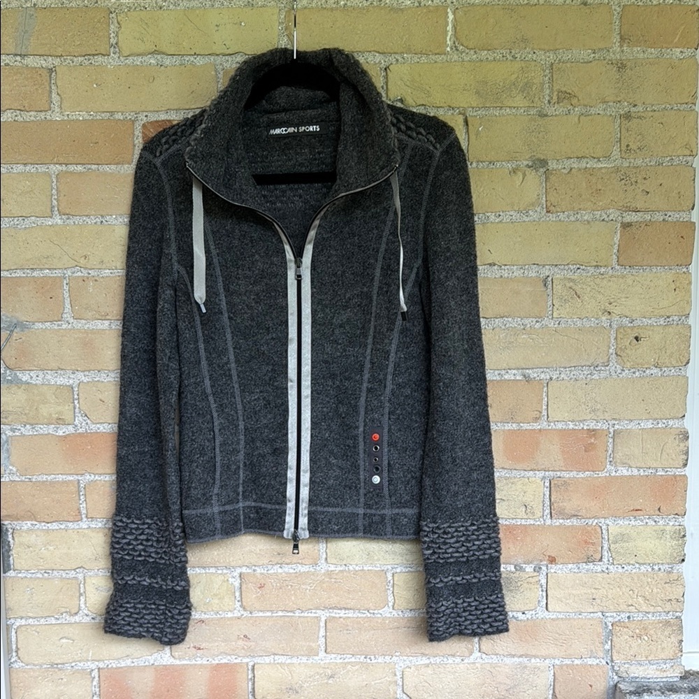 Marc Cain Gray Zip-Up Jacket with Knit Details